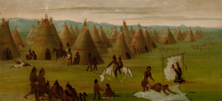 Comanche Village, Women Dressing Robes and Drying Meat