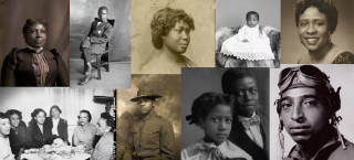 Collage of photographs featuring a myriad of Black Coloradans throughout history. Most stare into the camera expressing different professions, communities, and identities within the Black communities of Colorado.