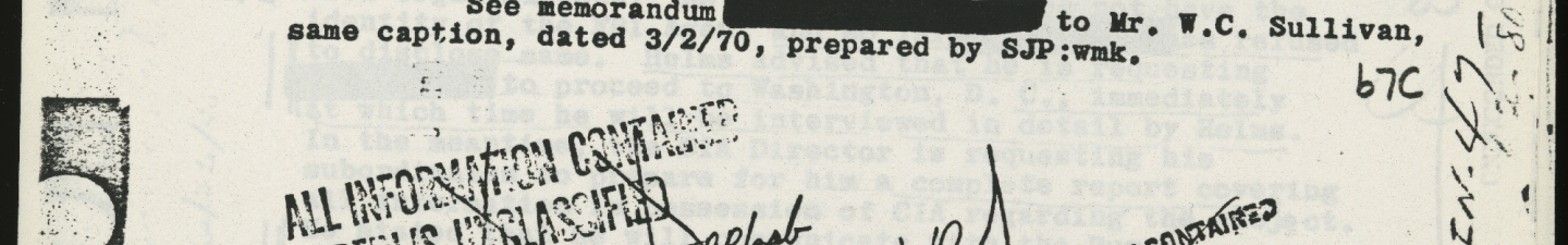 A memo from J. Edgar Hoover, ordering the FBI to cease cooperating with the Denver CIA in the Thomas Riha investigation