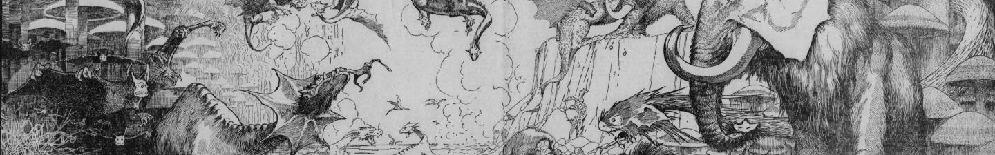 A newspaper illustration depicting strange wildlife, titled "Terrors of Life on the Planet Venus"