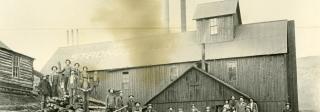 Night-shift miners, gathering outside the Strong Mine