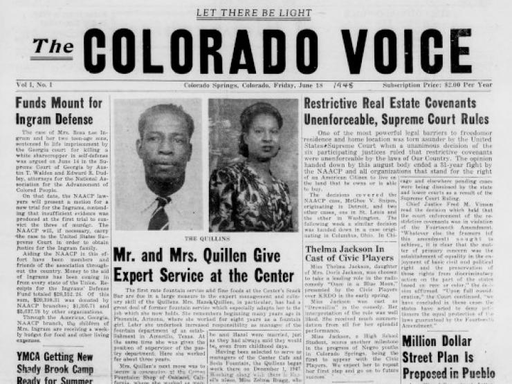 Headline for the Colorado Voice. Mr and Mrs Quillen give expert service at the Center.