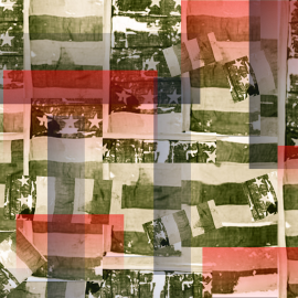 Overlapping US Flag collage pattern.